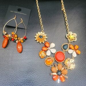 Gold Flower Necklace + Earrings Set